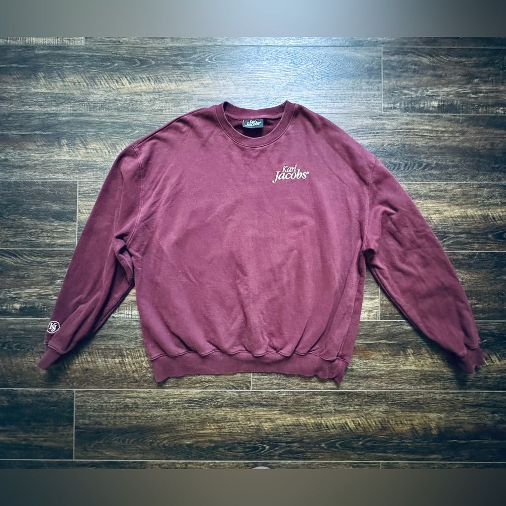 Karl Jacobs Men's Logo Burgundy Minimalist Crewneck Sweatshirt Large